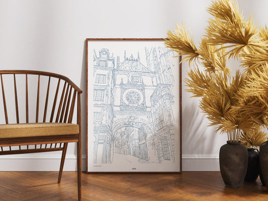 Le Gros-Horloge en bleu uni, Rouen