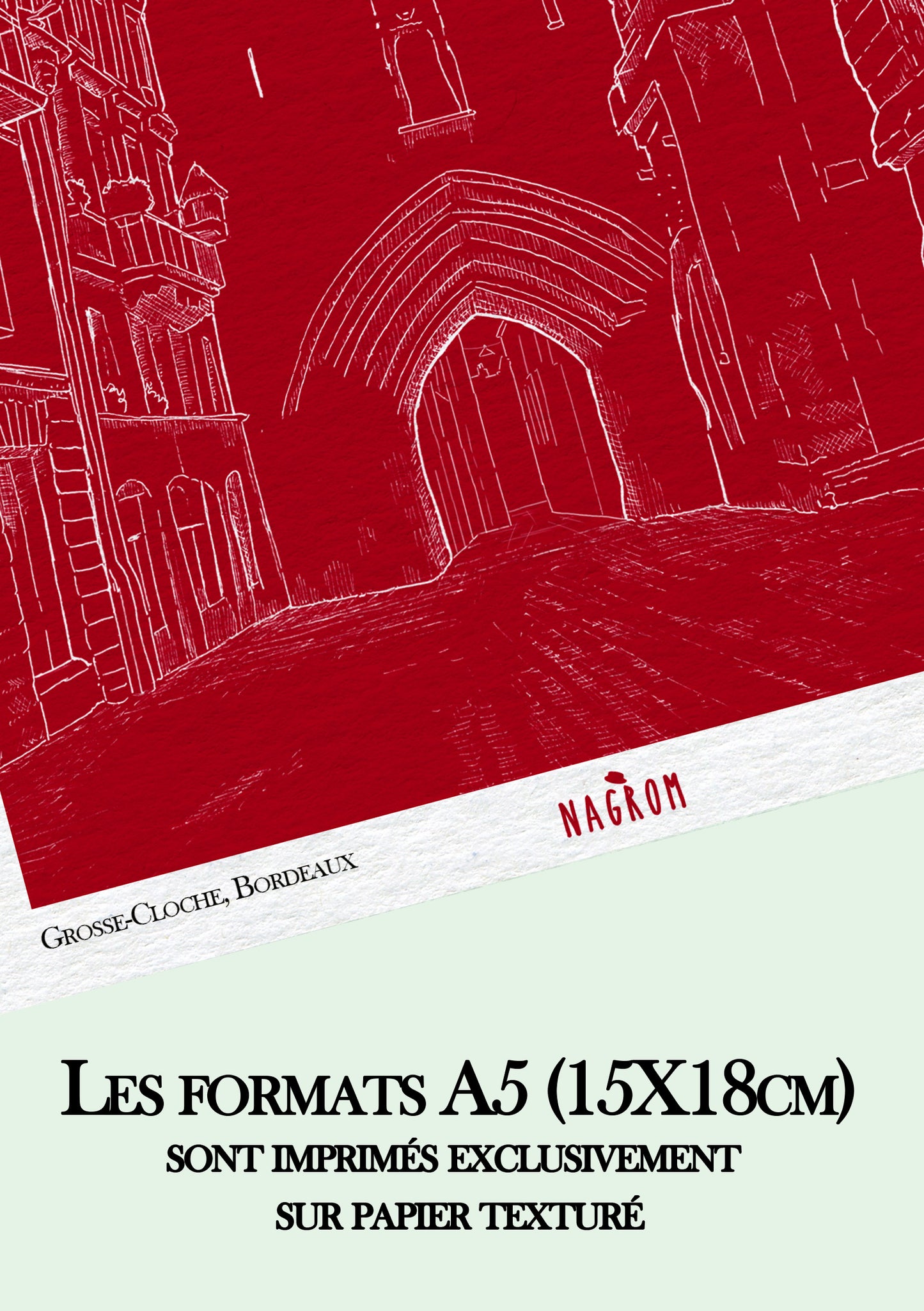 La Grosse Cloche en blanc sur fond bordeaux uni, Bordeaux