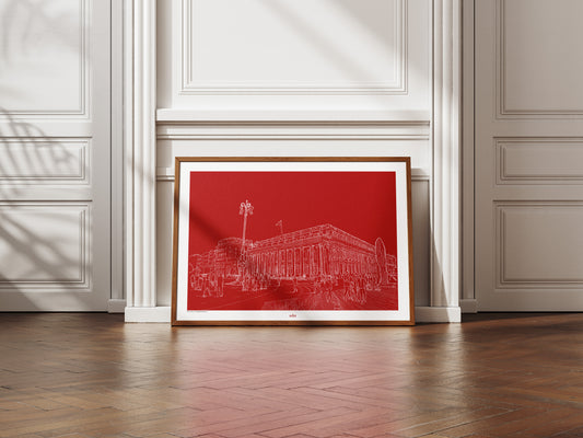 Place de la Comédie en blanc sur fond bordeaux uni, Bordeaux