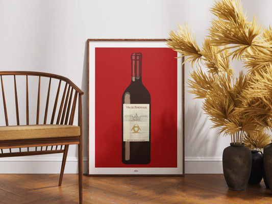 Bouteille de Vin de Bordeaux, sur fond bordeaux