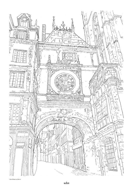 Le Gros-Horloge en noir uni, Rouen