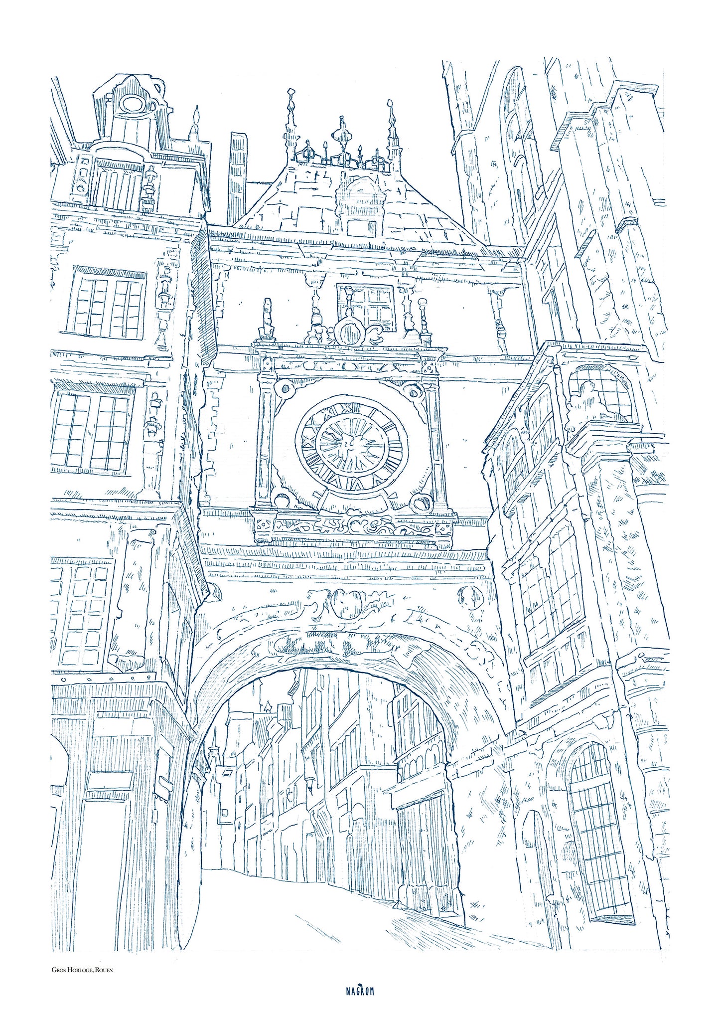 Le Gros-Horloge en bleu minuit, Rouen