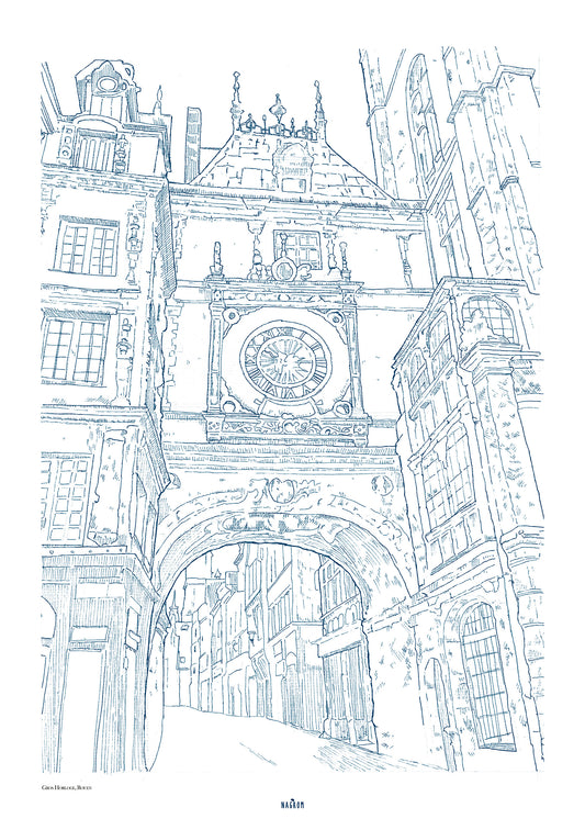 Le Gros-Horloge en bleu minuit, Rouen