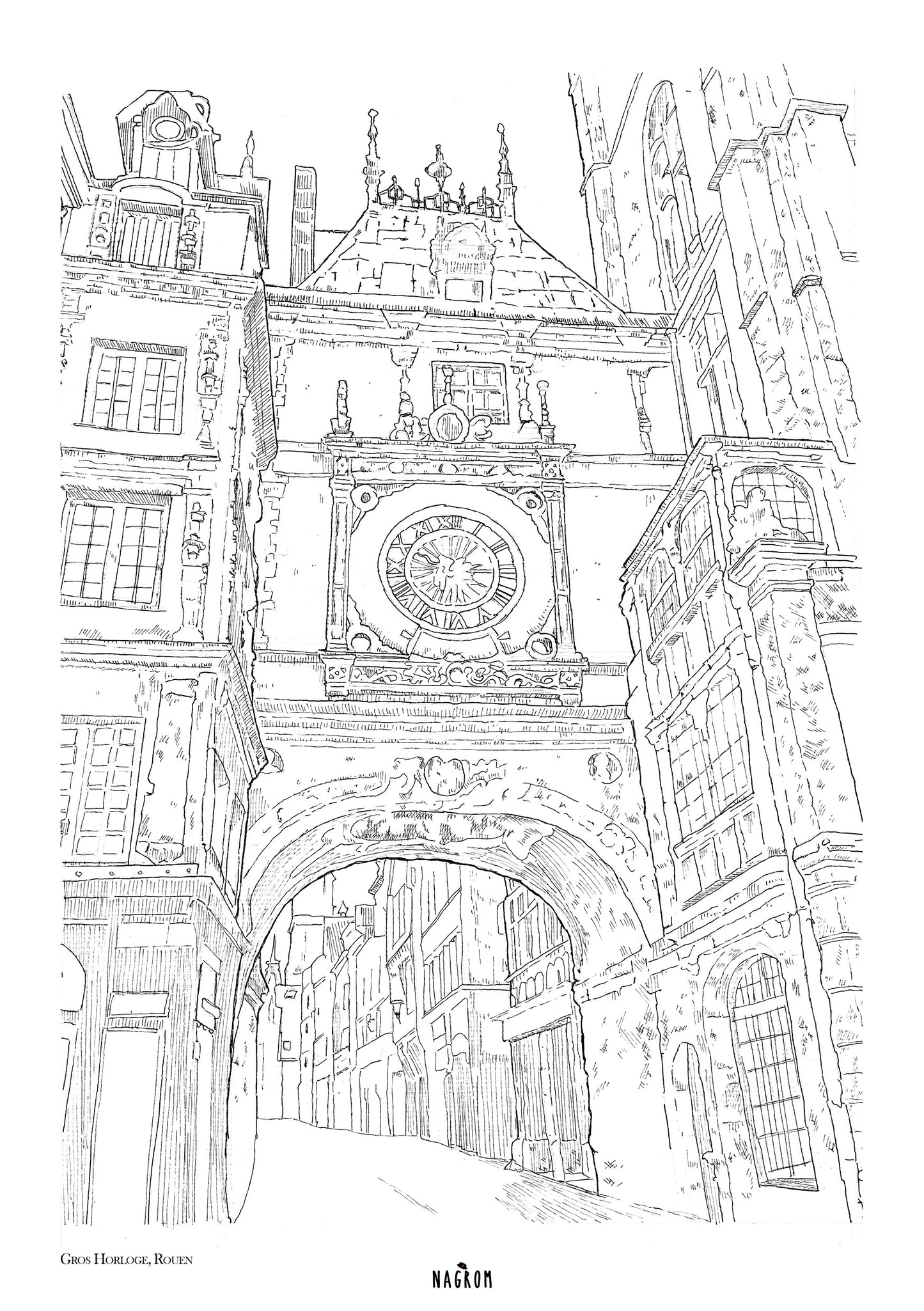 Le Gros-Horloge en noir uni, Rouen