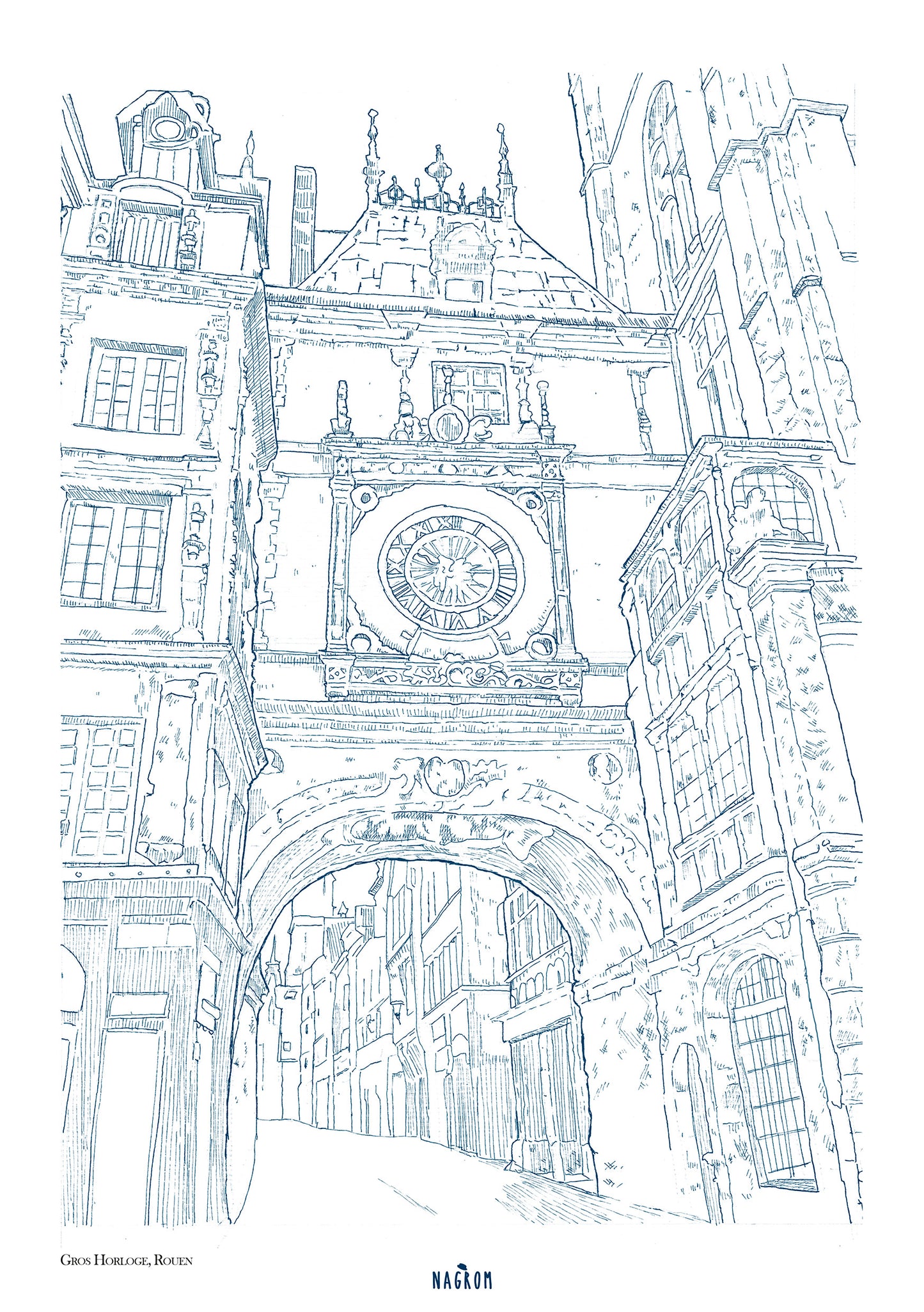 Le Gros-Horloge en bleu minuit, Rouen