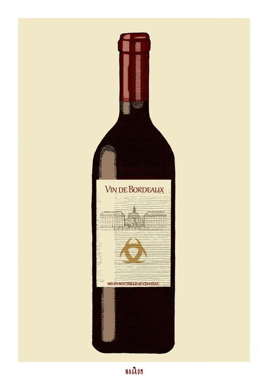 Bouteille de Vin de Bordeaux, sur fond beige
