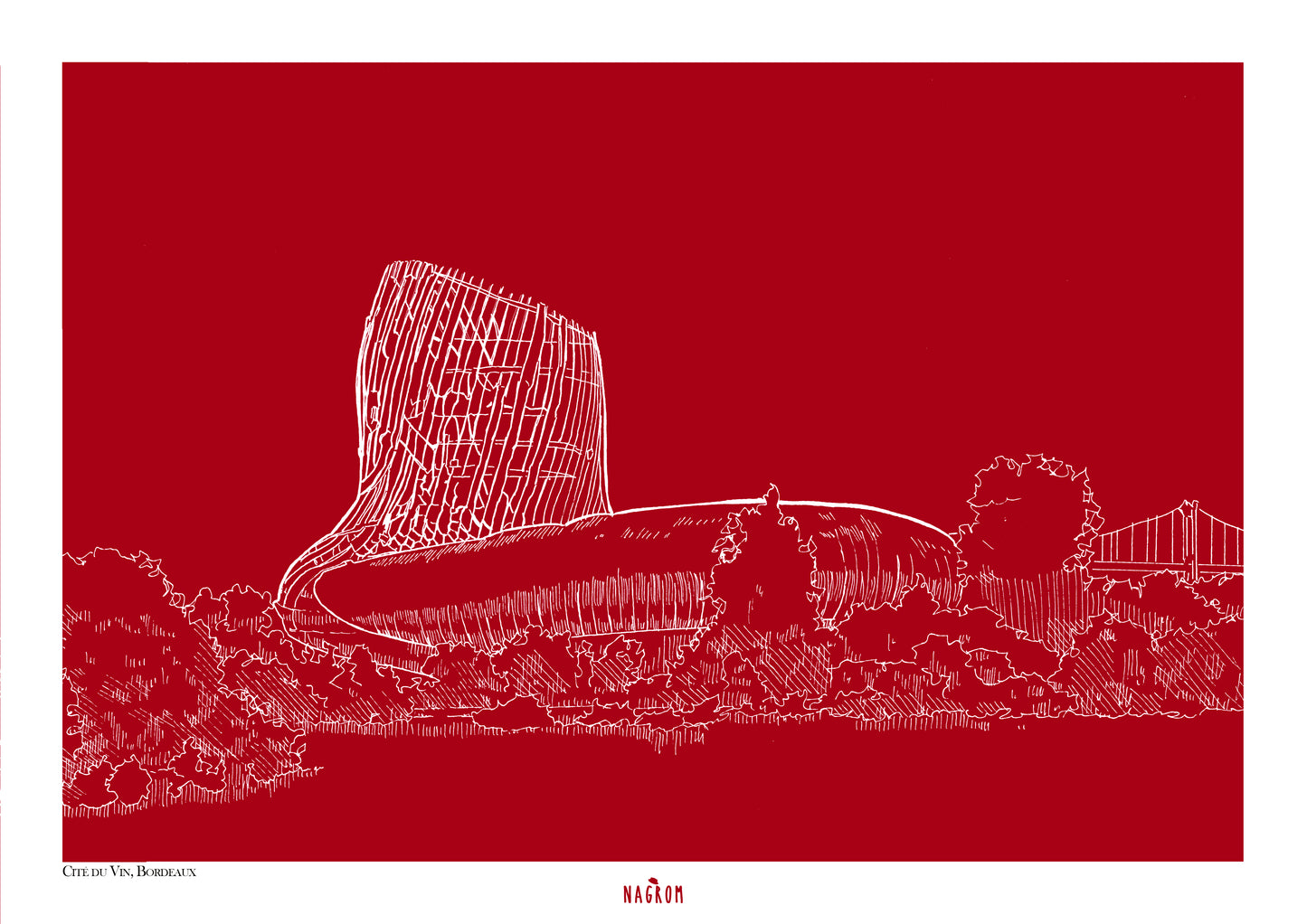 La cité du Vin en blanc sur fond bordeaux uni, Bordeaux