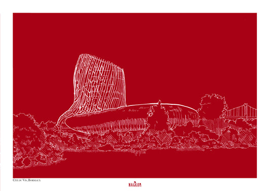 La cité du Vin en blanc sur fond bordeaux uni, Bordeaux