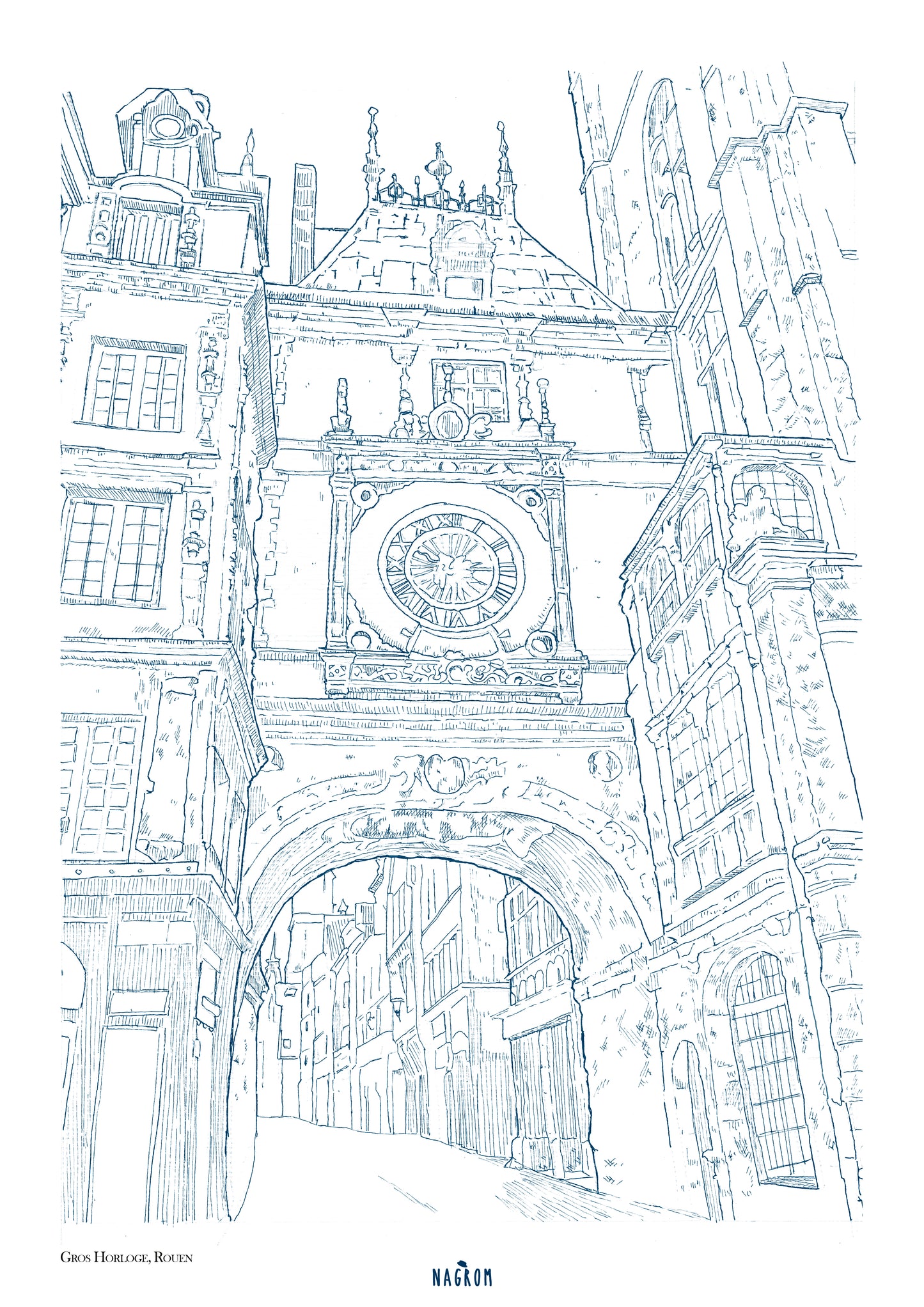 Le Gros-Horloge en bleu uni, Rouen