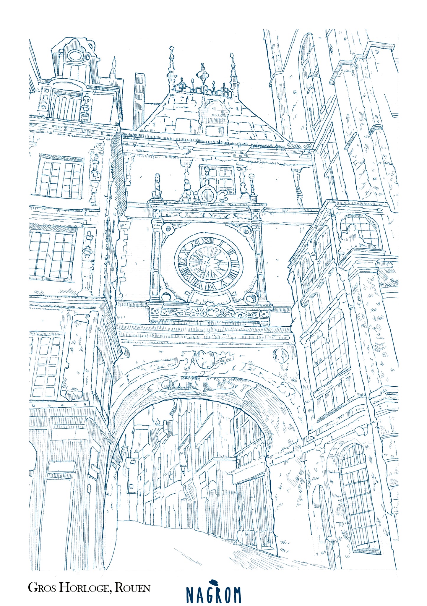Le Gros-Horloge en bleu minuit, Rouen