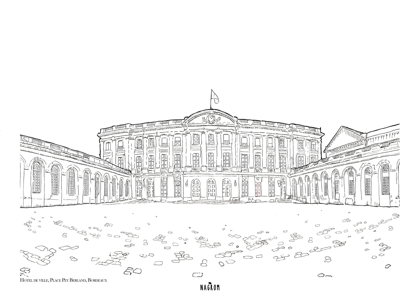 L'Hôtel de ville Place Pey Berland en noir uni, Bordeaux