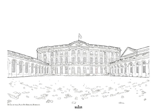 L'Hôtel de ville Place Pey Berland en noir uni, Bordeaux