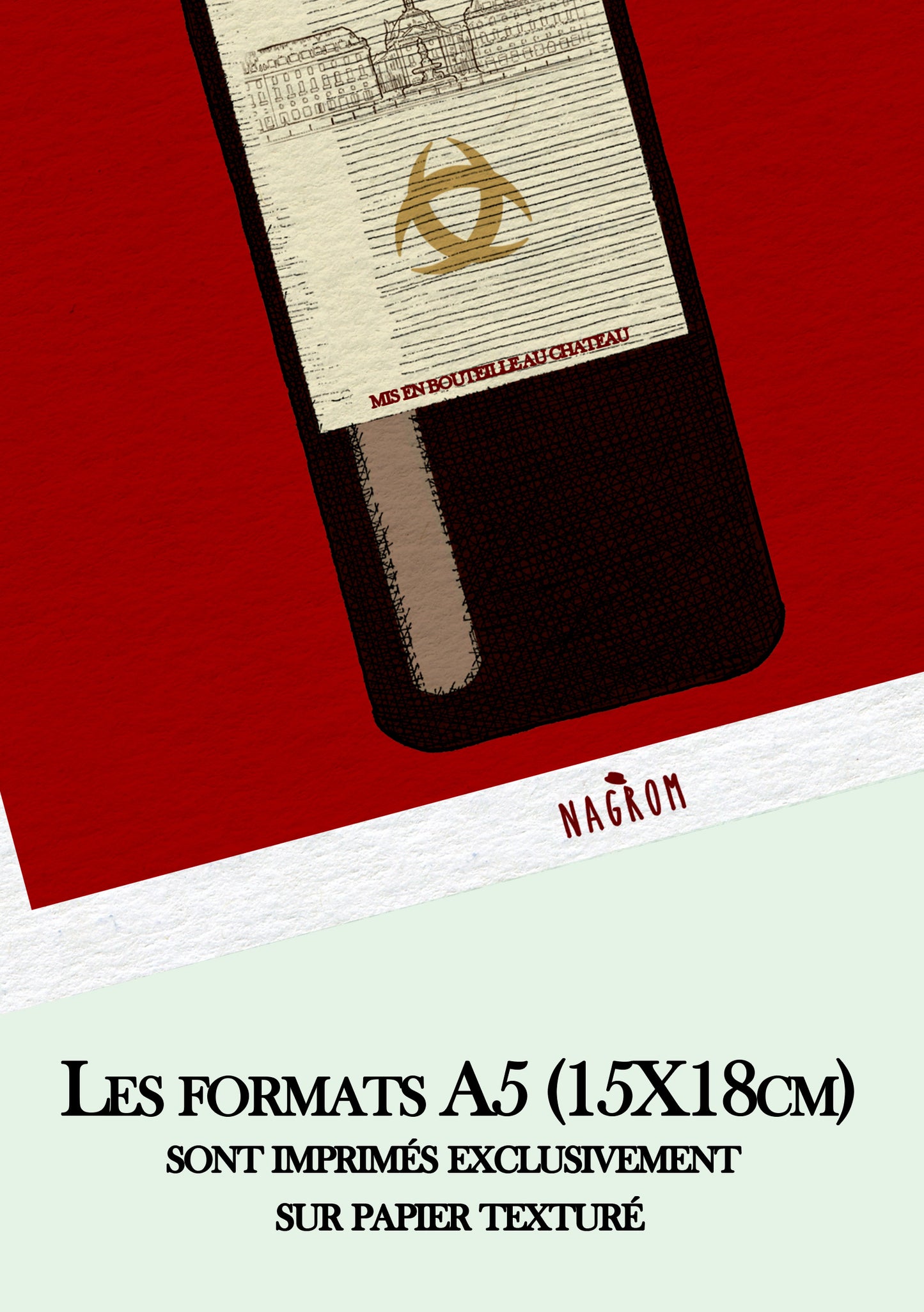 Bouteille de Vin de Bordeaux, sur fond bordeaux