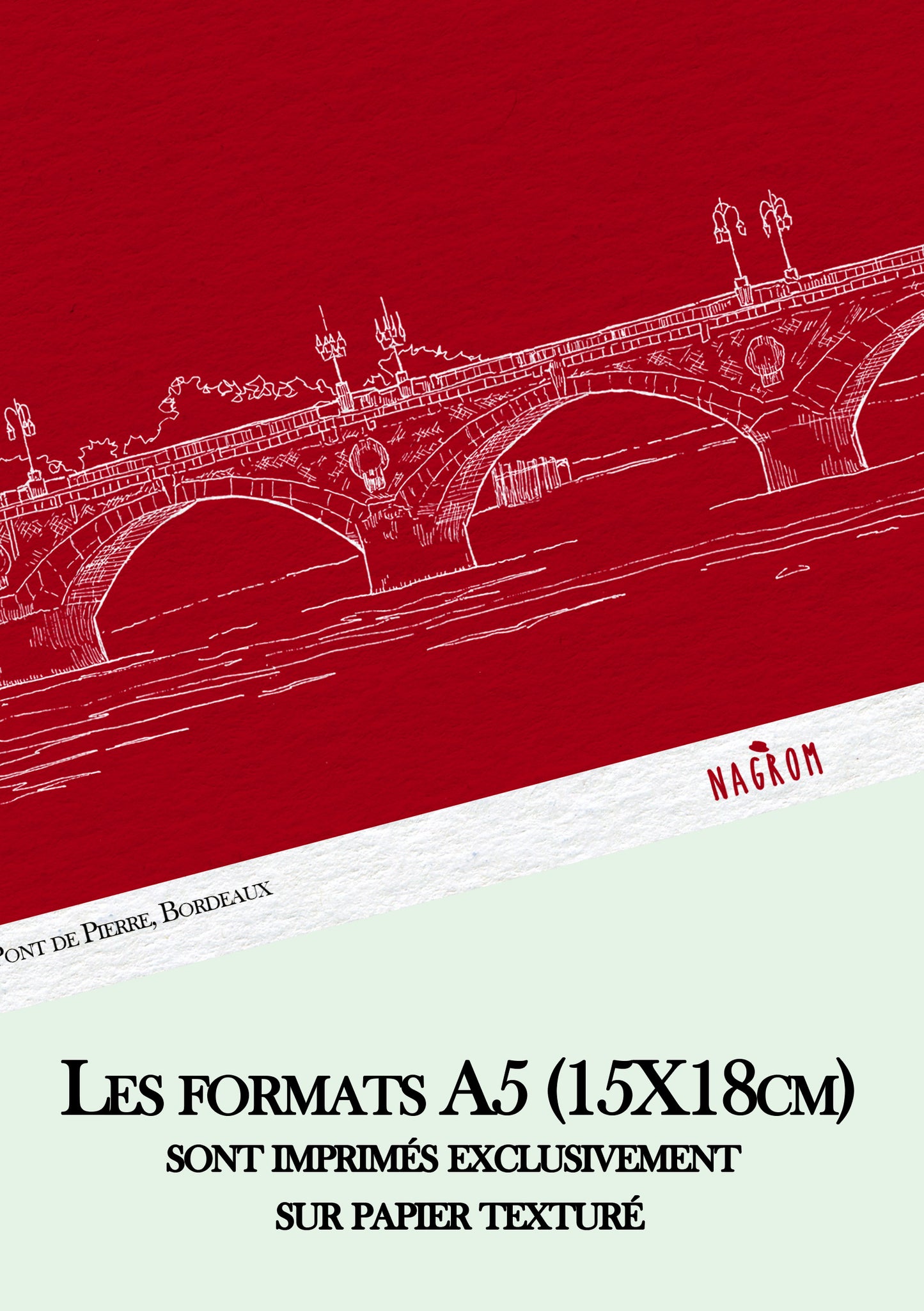 Pont de pierre en blanc sur fond bordeaux uni, Bordeaux