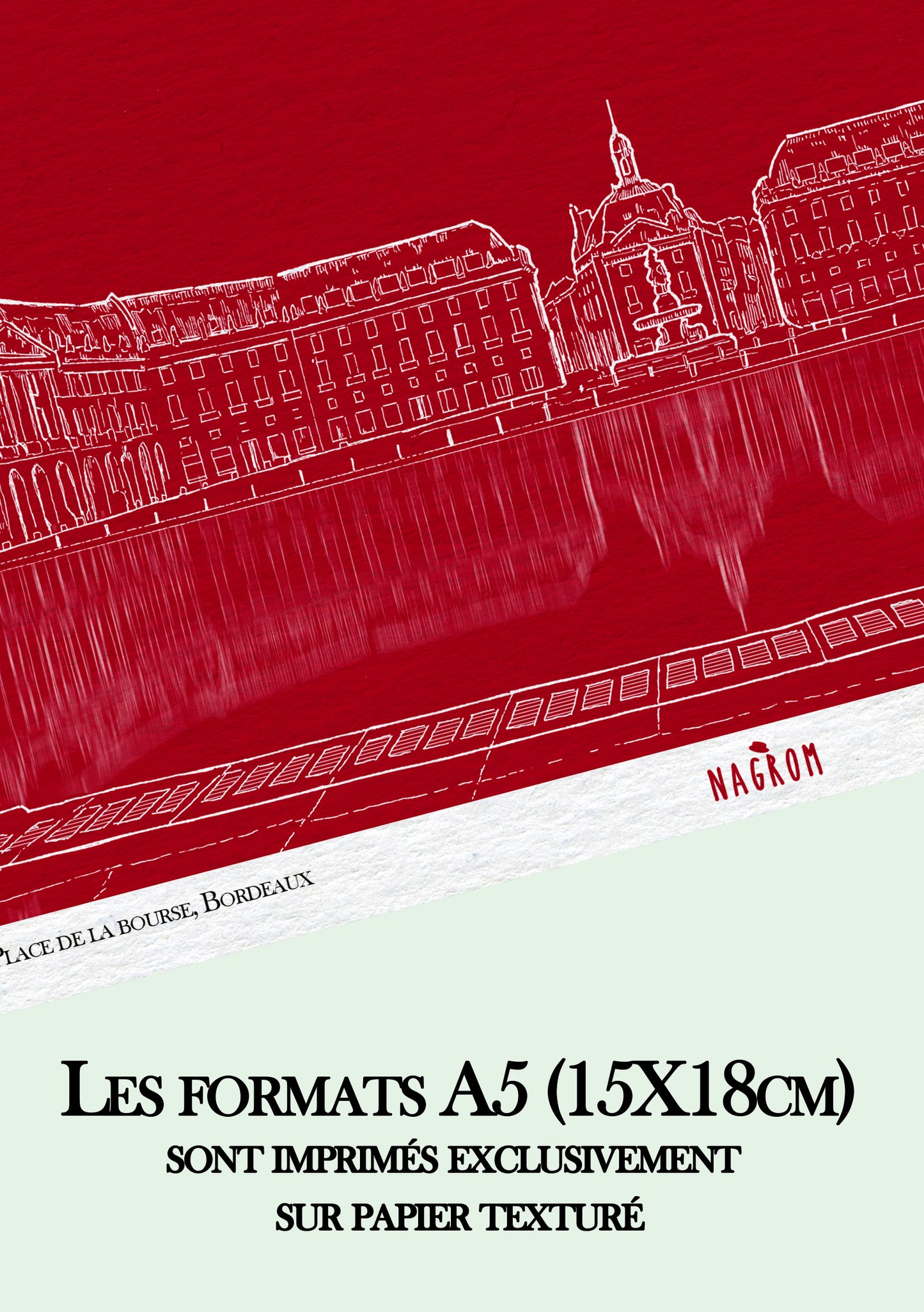 Place de la Bourse en blanc sur fond bordeaux uni, Bordeaux