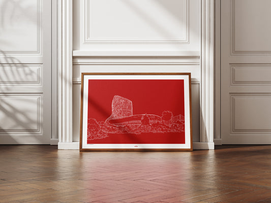 La cité du Vin en blanc sur fond bordeaux uni, Bordeaux