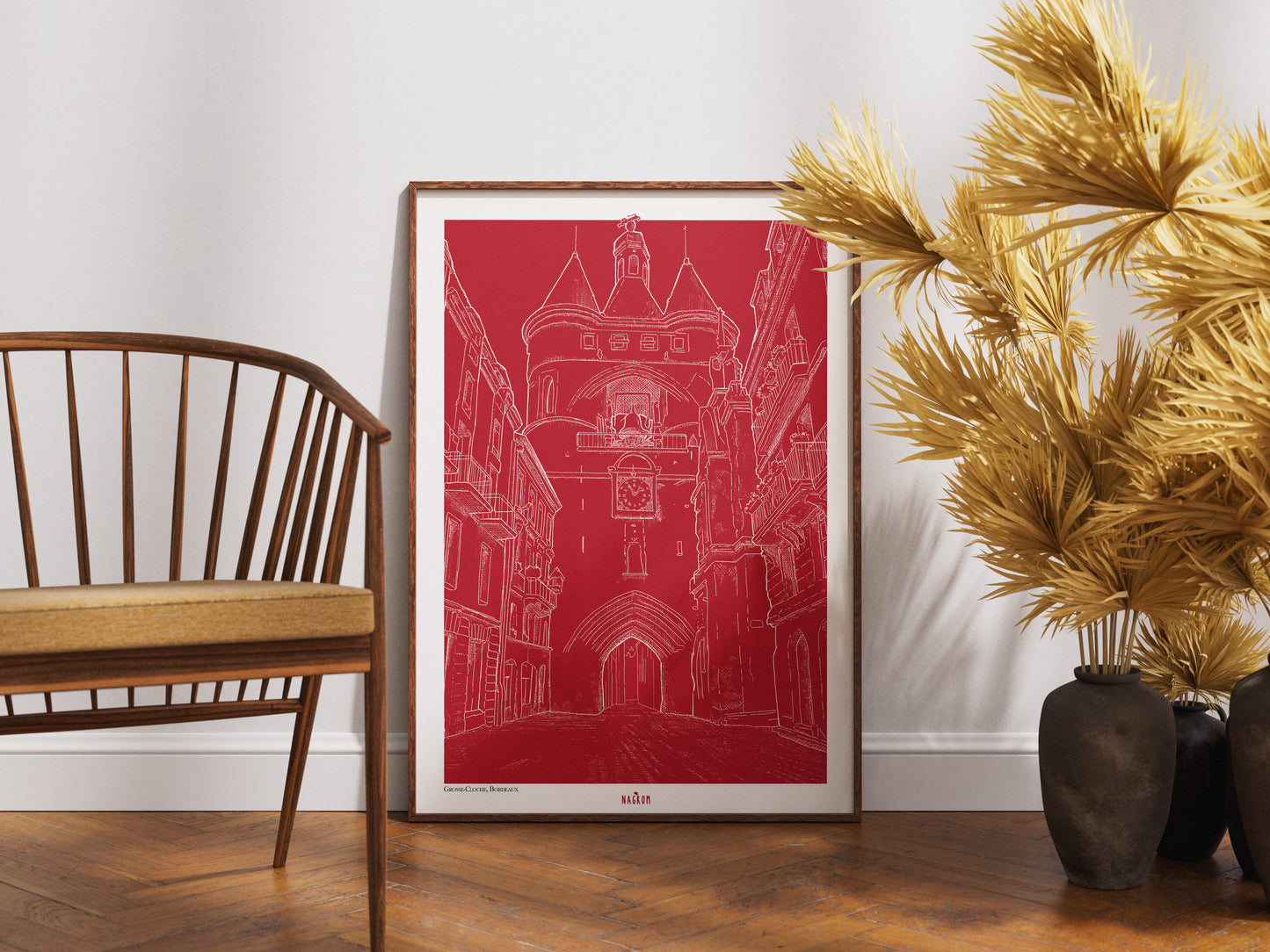 La Grosse Cloche en blanc sur fond bordeaux uni, Bordeaux