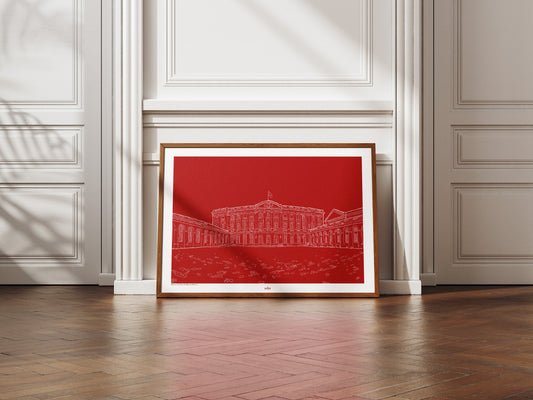 L'Hôtel de ville Place Pey Berland en blanc sur fond bordeaux uni, Bordeaux