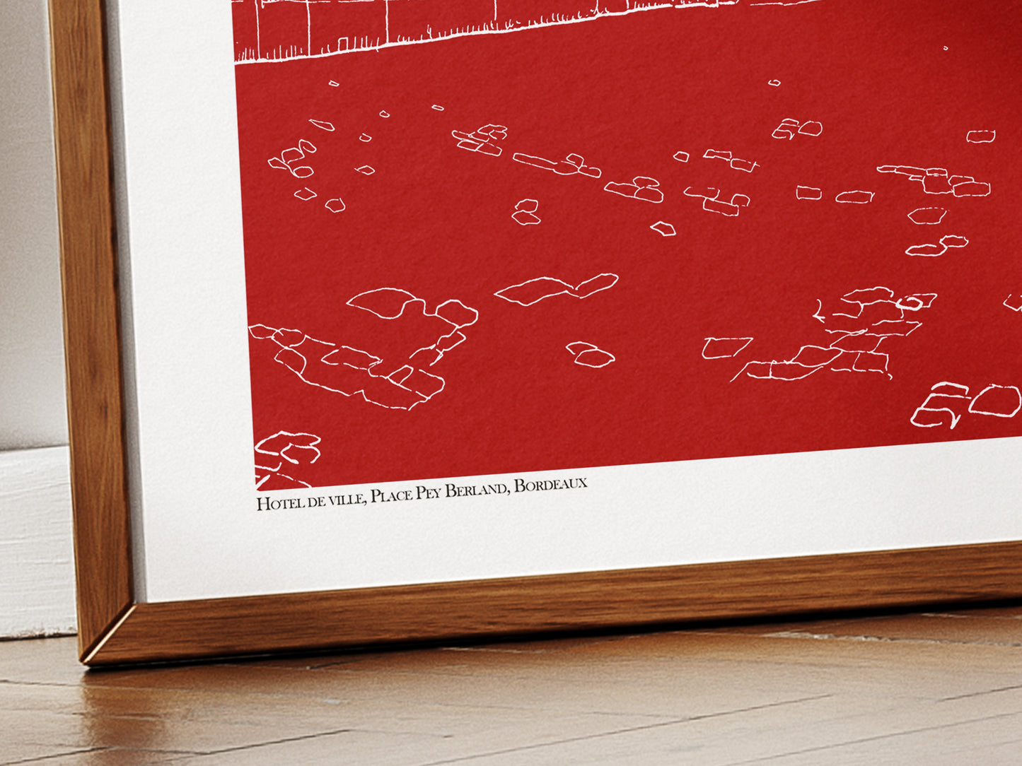 L'Hôtel de ville Place Pey Berland en blanc sur fond bordeaux uni, Bordeaux