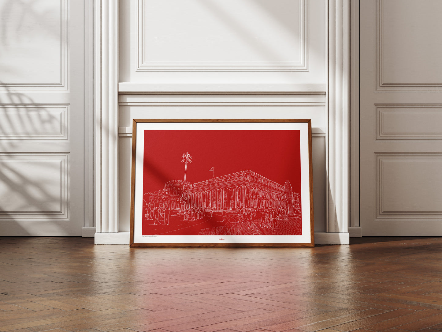 Place de la Comédie en blanc sur fond bordeaux uni, Bordeaux