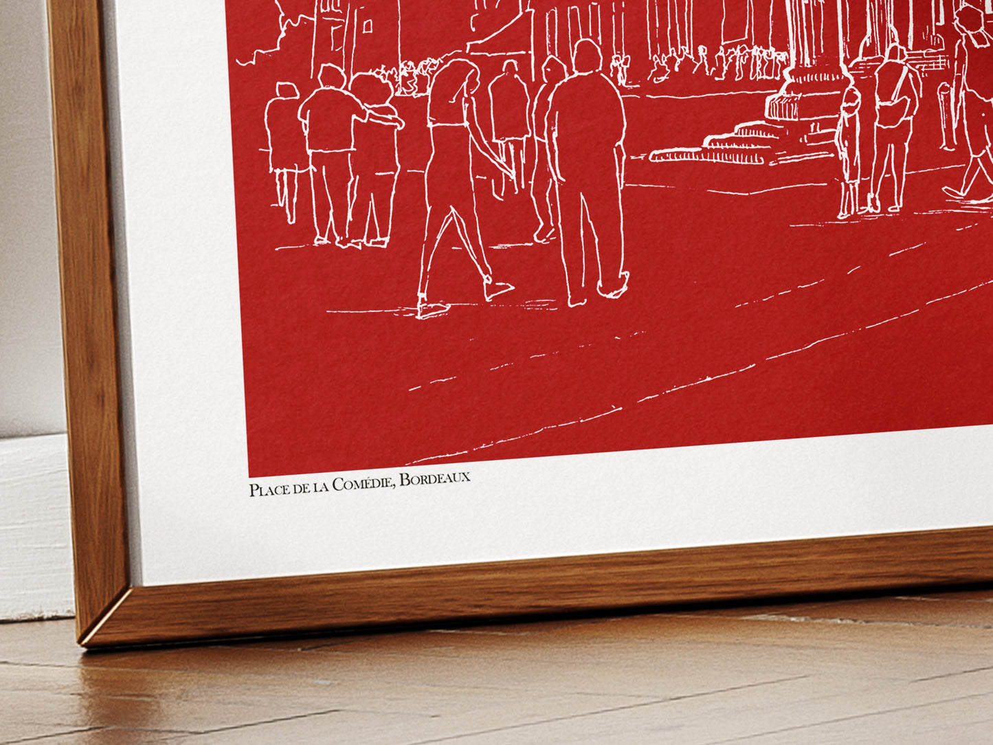 Place de la Comédie en blanc sur fond bordeaux uni, Bordeaux