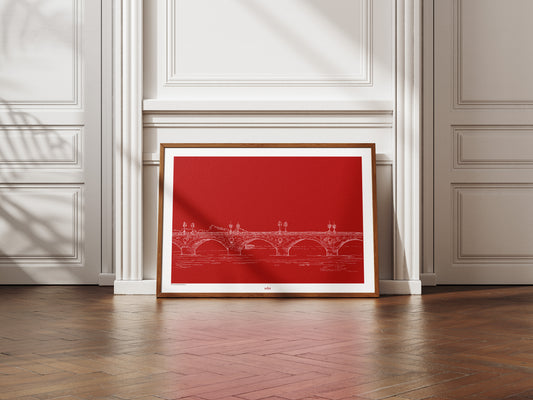 Pont de pierre en blanc sur fond bordeaux uni, Bordeaux