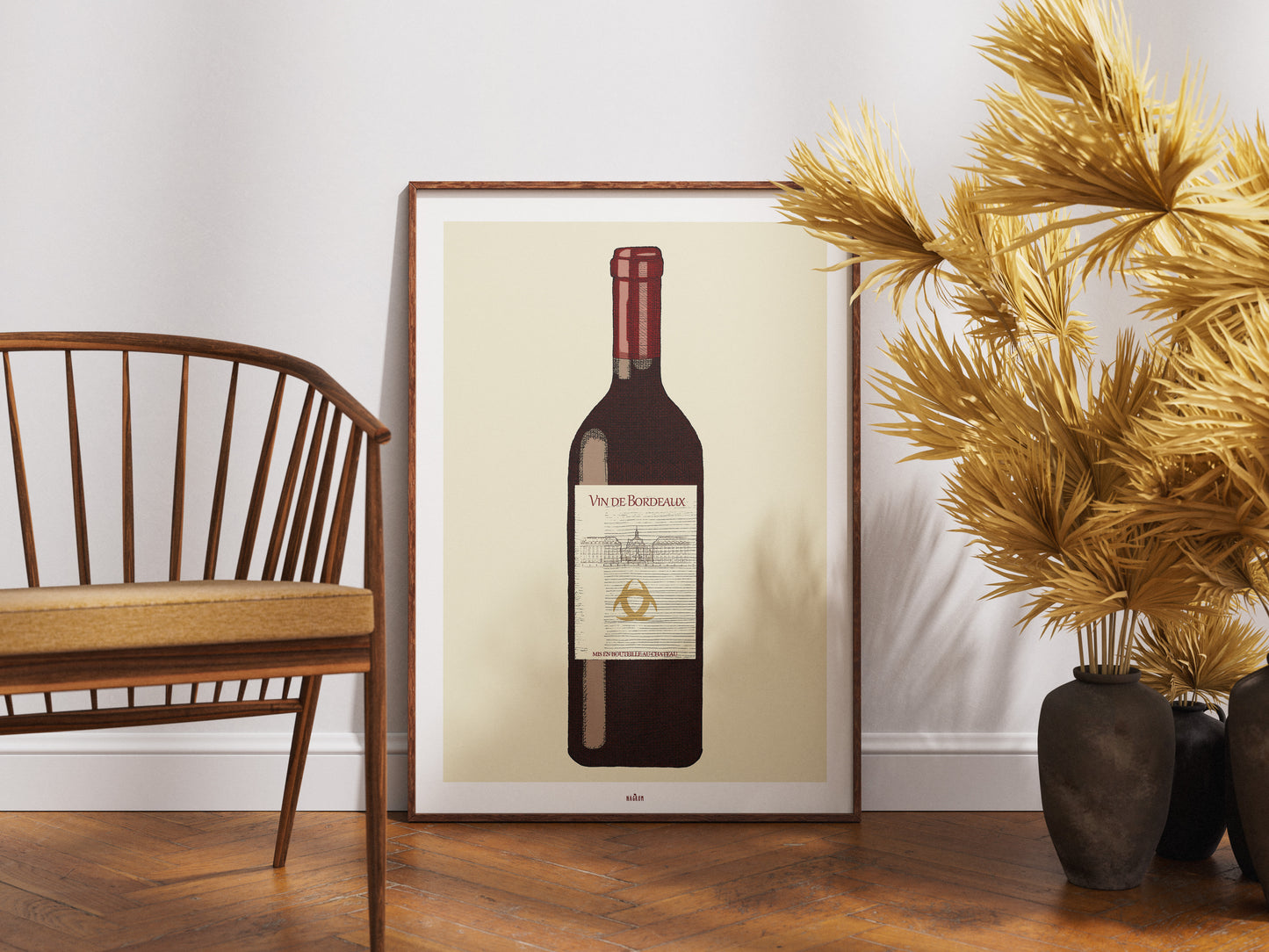 Bouteille de Vin de Bordeaux, sur fond beige