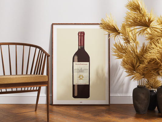 Bouteille de Vin de Bordeaux, sur fond beige