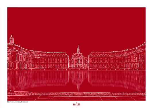 Place de la Bourse en blanc sur fond bordeaux uni, Bordeaux