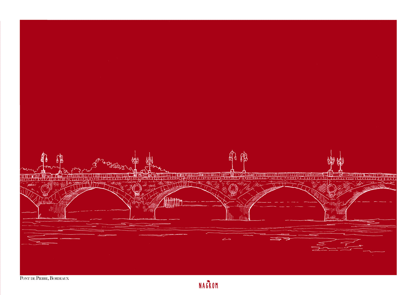 Pont de pierre en blanc sur fond bordeaux uni, Bordeaux