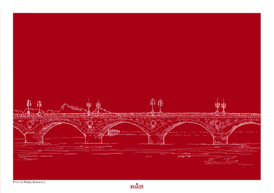 Pont de pierre en blanc sur fond bordeaux uni, Bordeaux