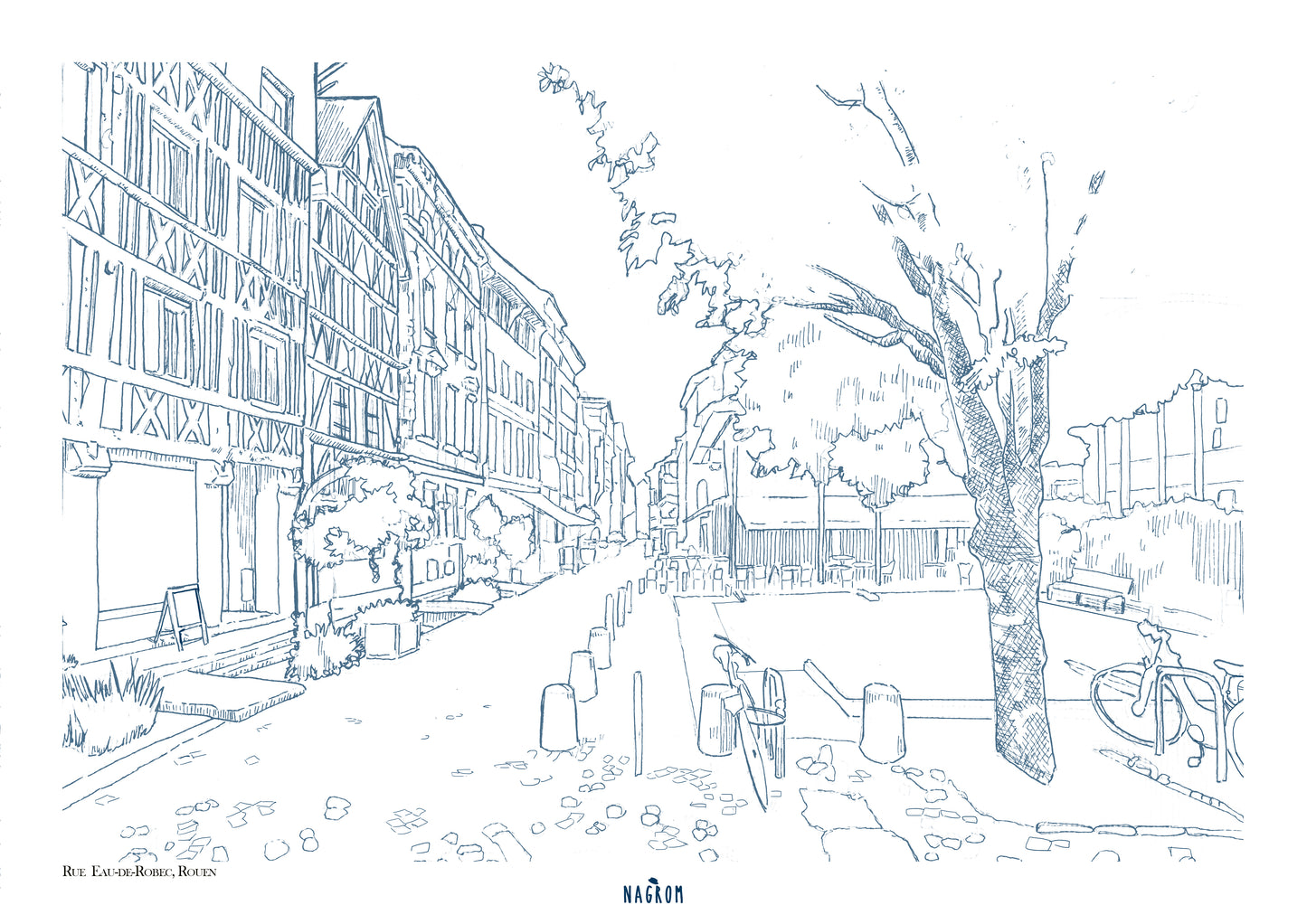 La rue Eau-de-Robec, Rouen en Bleu minuit